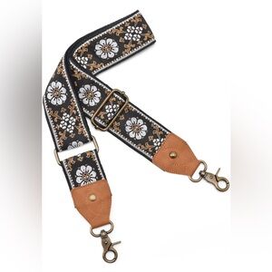 Floral Embroidered bag Strap with Tan Accents
